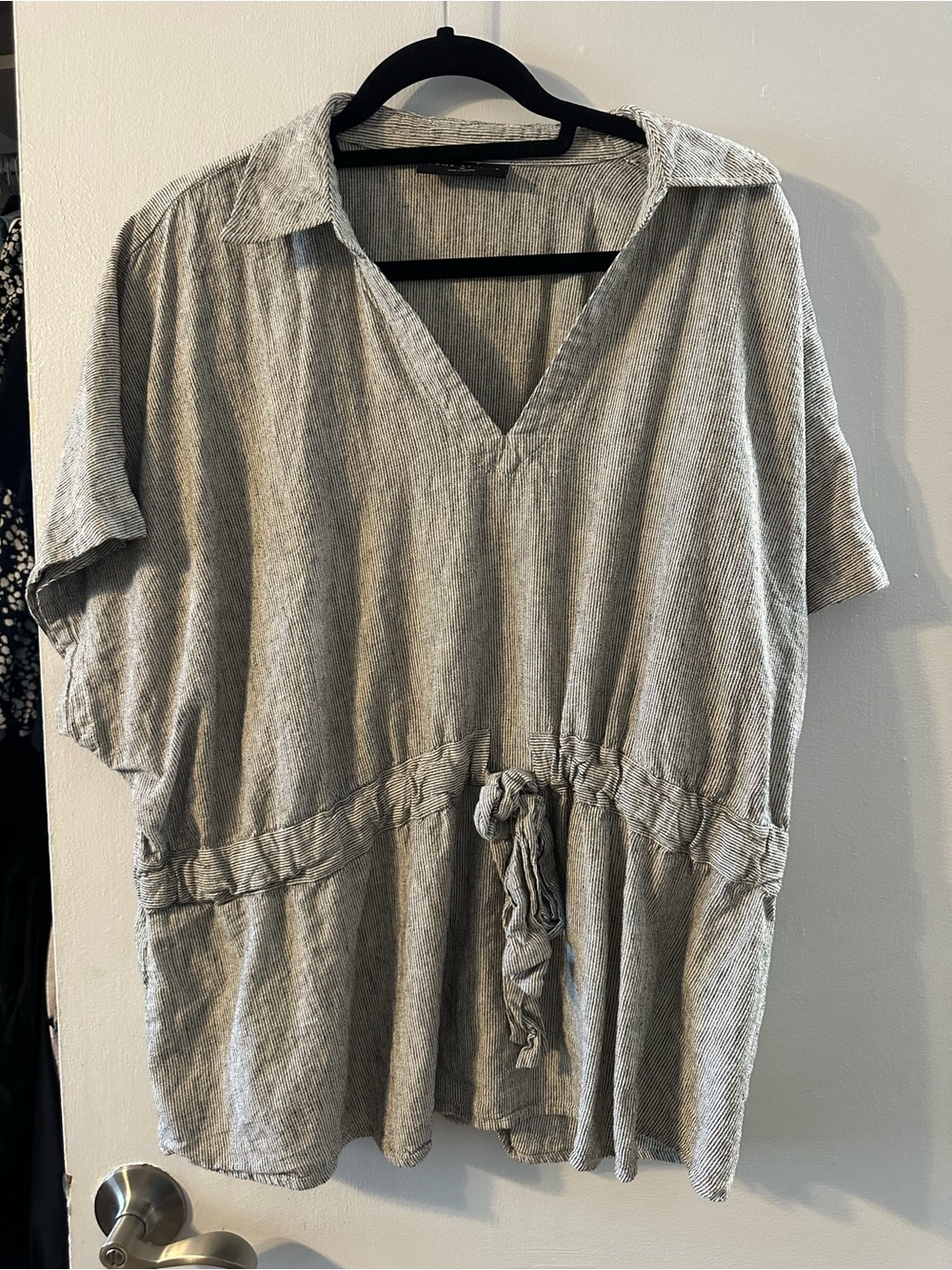 Lane Bryant Gray V-Neck Drawstring Tunic Blouse